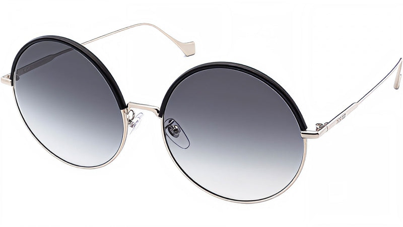 Leather Metal Silver Round Sunglasses