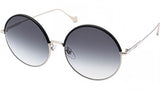 Leather Metal Silver Round Sunglasses